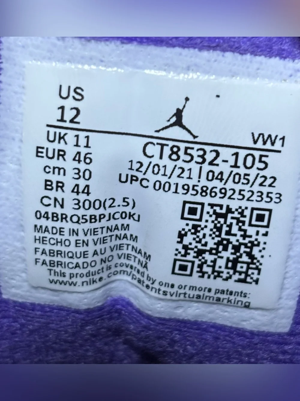 Jordan 3 Retro Dark Iris 2022 Size 12